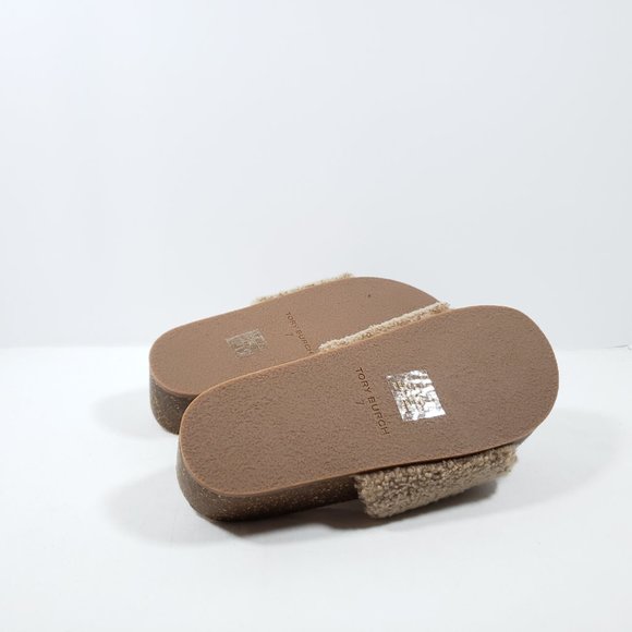 Tory Burch Double T Shearling Sandals - Brown 7M - Picture 3 of 5